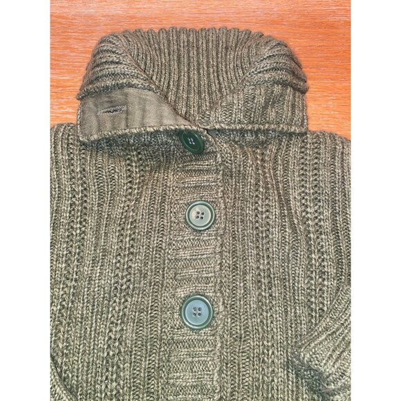 Handmade Olive Green Toddler Cardigan With High Neck & Button Closure - Picture 3 of 4